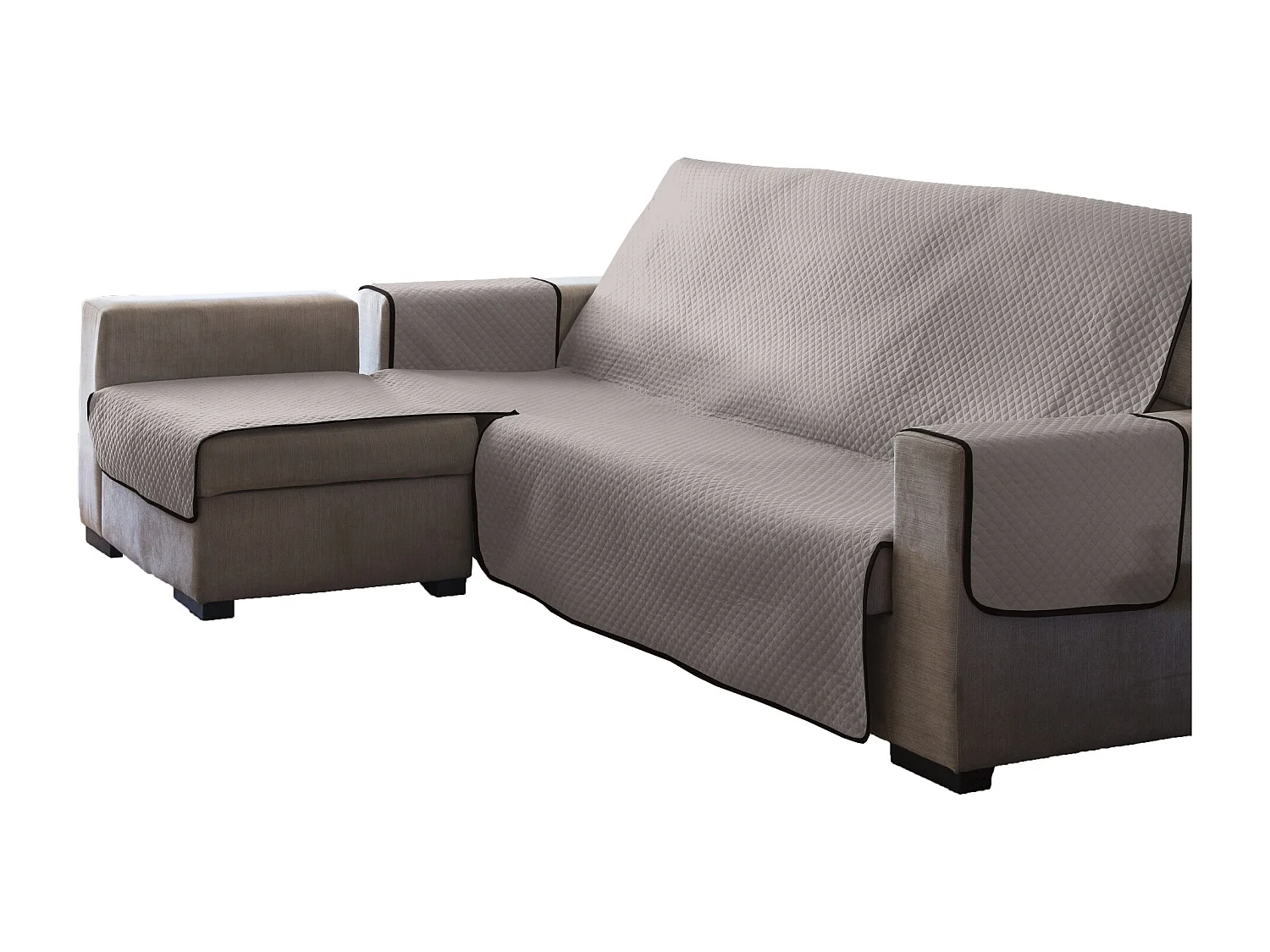 ESTORALIS | Cubre Sofá Acolchado  | Chaisse Longue 290 cm Brazo Izquierdo | Tela 290 x 255 cm  | Modelo AVA Color Beige