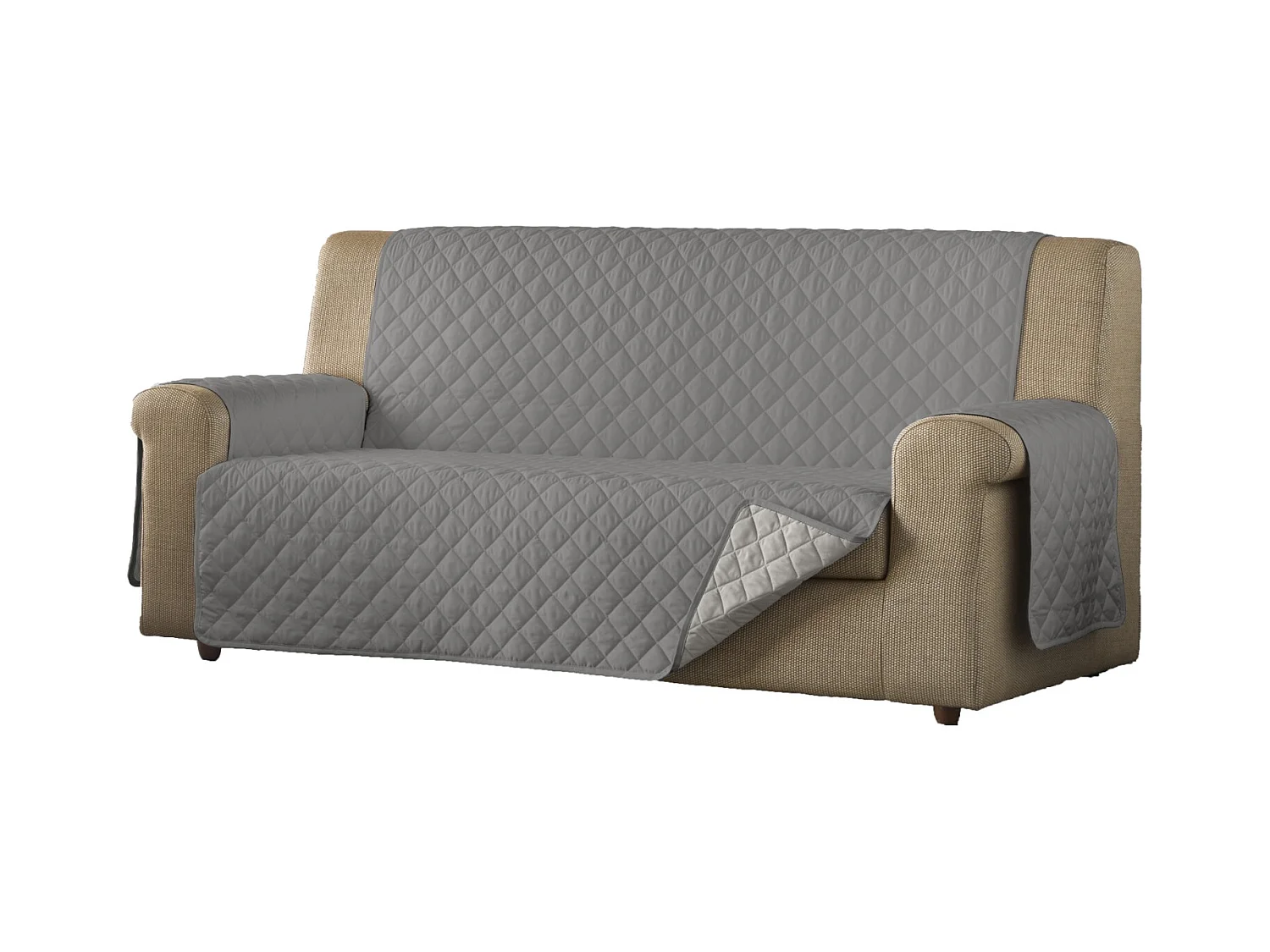 ESTORALIS | Cubre Sofá Acolchado Reversible | Para Sofa de 2 Plazas | Tela 110 x 210 cm | Modelo EDEN Color Beige/Taupe