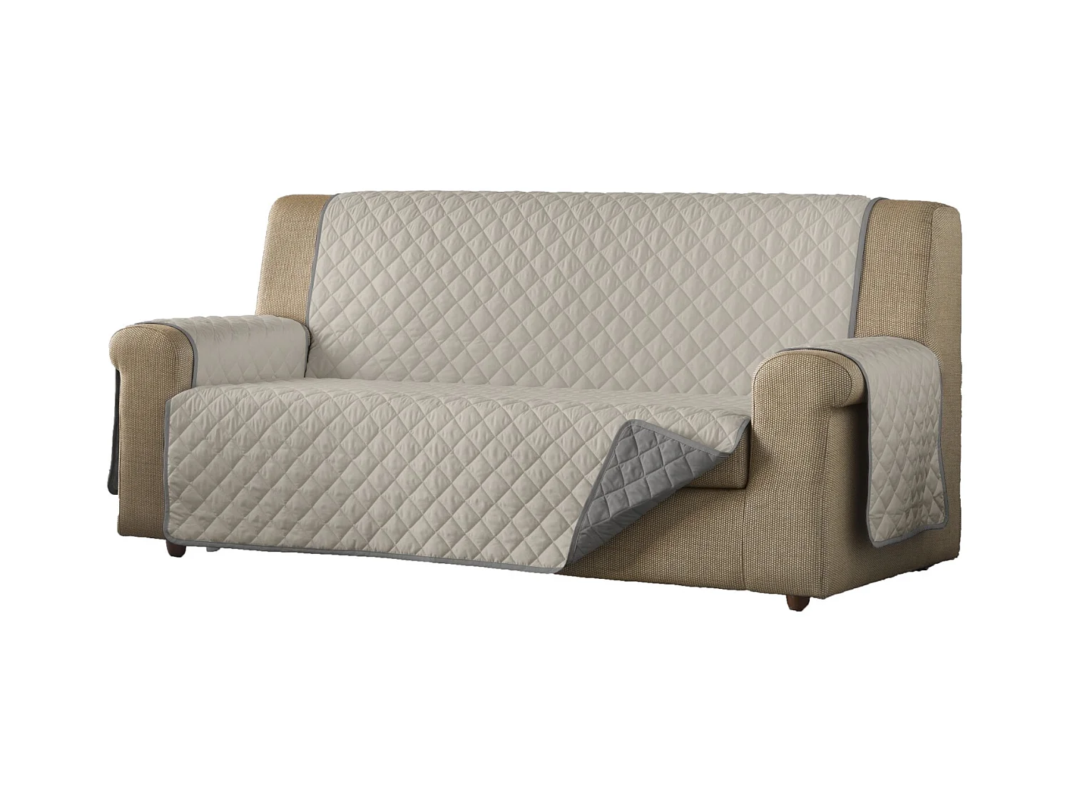 ESTORALIS | Cubre Sofá Acolchado Reversible | Para Sofa de 2 Plazas | Tela 110 x 210 cm | Modelo EDEN Color Beige/Taupe