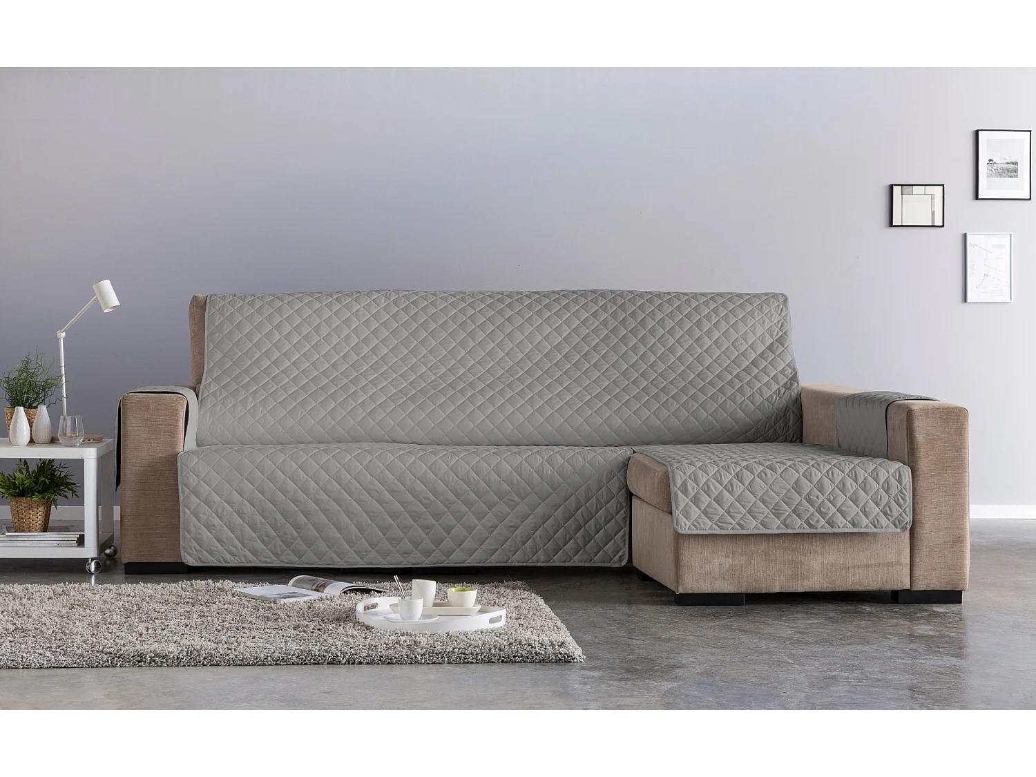 ESTORALIS | Cubre Sofá Acolchado  | Chaisse Longue 290 cm Brazo Derecho | Tela 290 x 255 cm | Modelo EDEN Color Taupe