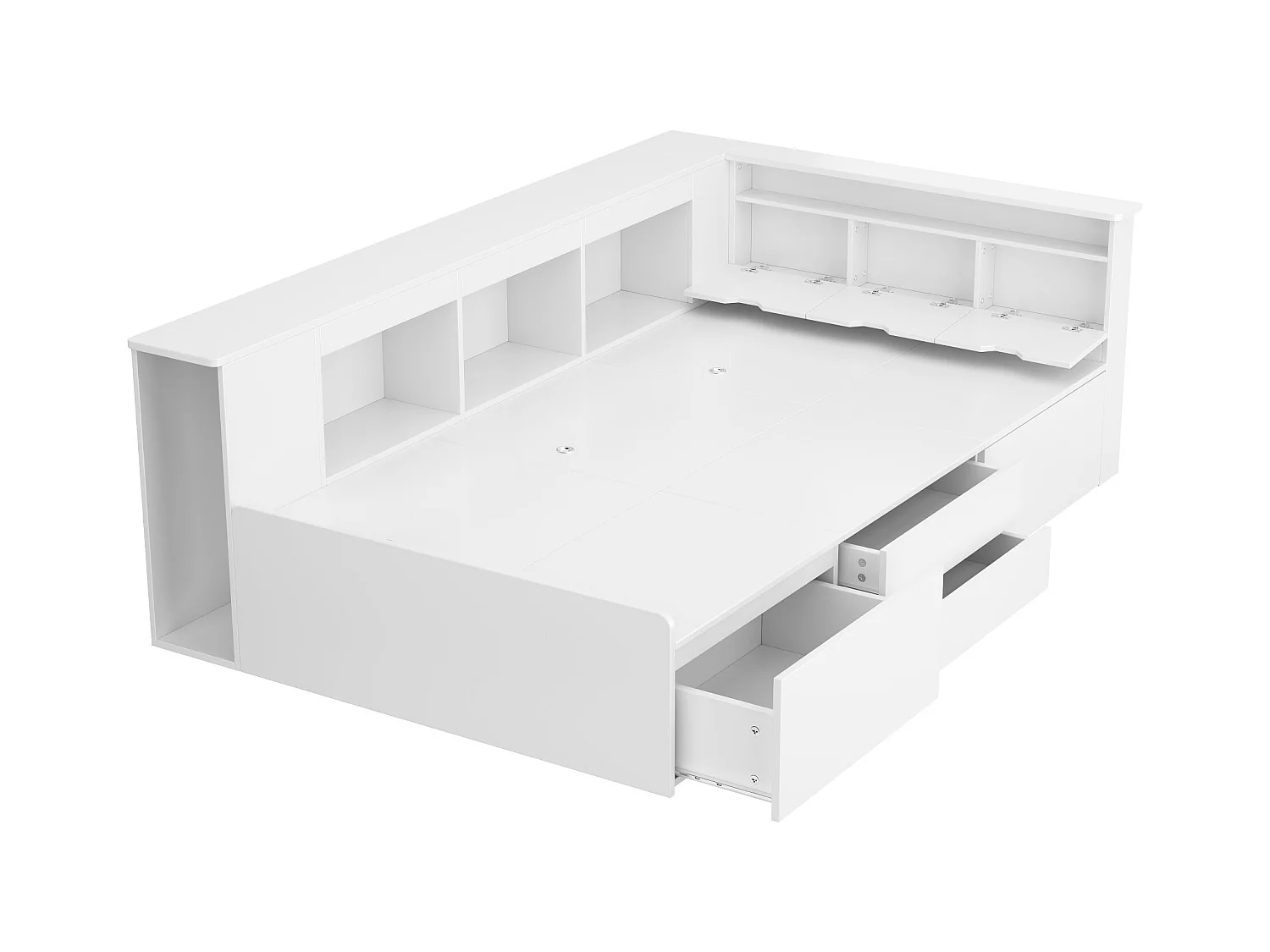 Einzelbett 90x200cm aus Massivholz - mit multifunktionalem Stauraum - Weiß