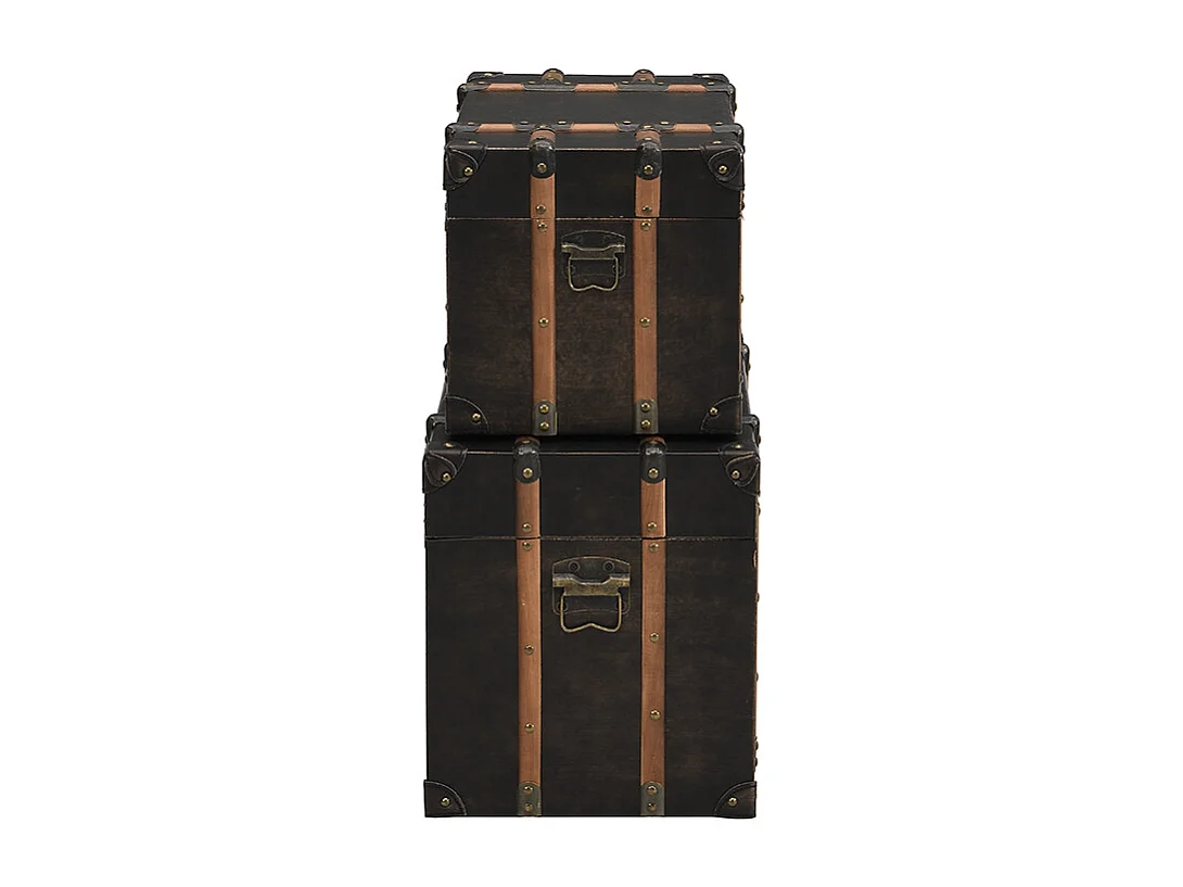 Lot de 2 malles en bois et MDF - Revêtement en simili - L. 64 x P. 39 x H. 34 cm et L. 54 x P. 30 x H. 30 cm - Marron foncé - MAHALIA