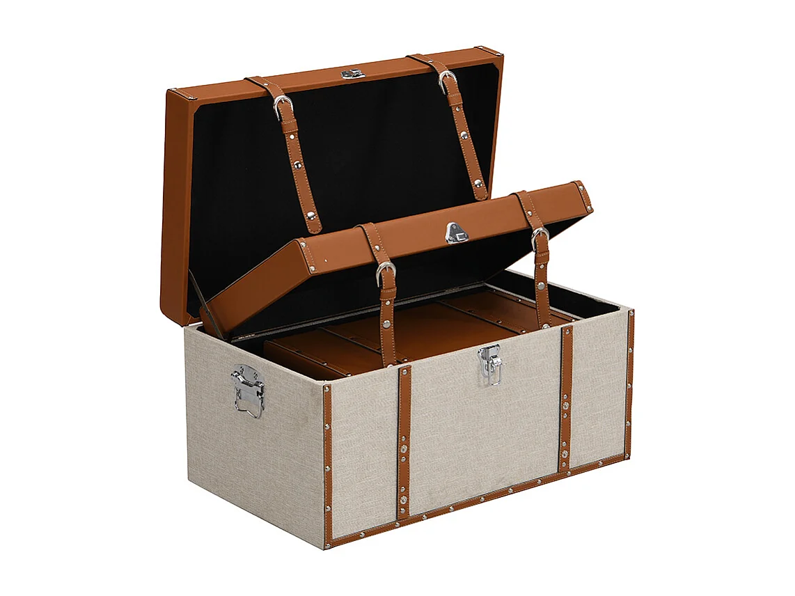 Set om 3 stapelbara kistor taupe tyg och brun konstläder ESPARTA