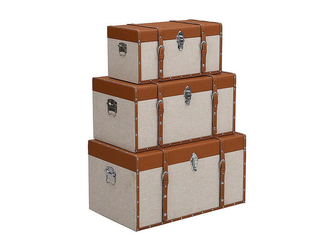 Koffer zur Aufbewahrung 3er-Set - Tannenholz und MDF - Bezug aus Kunstleder günstig online kaufen