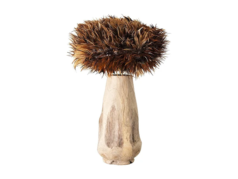 Lampe à poser plumes et teck massif clair vieilli Zoey