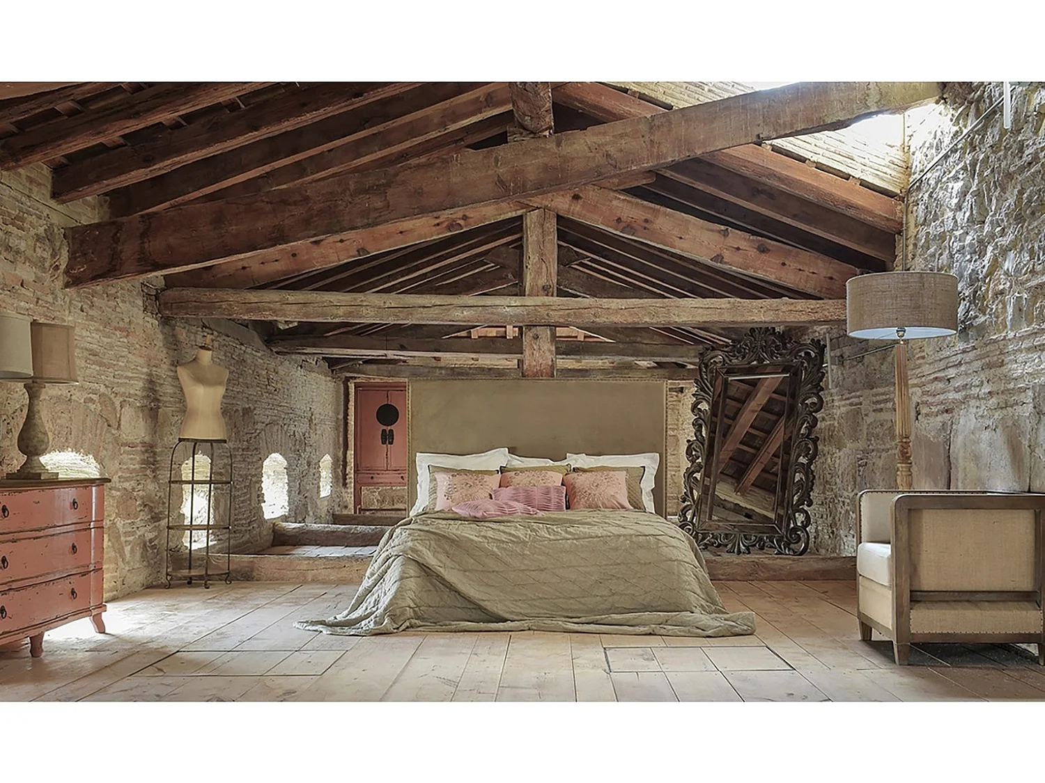 Lámpara de mesa de resina y algodón marrón envejecido Zian