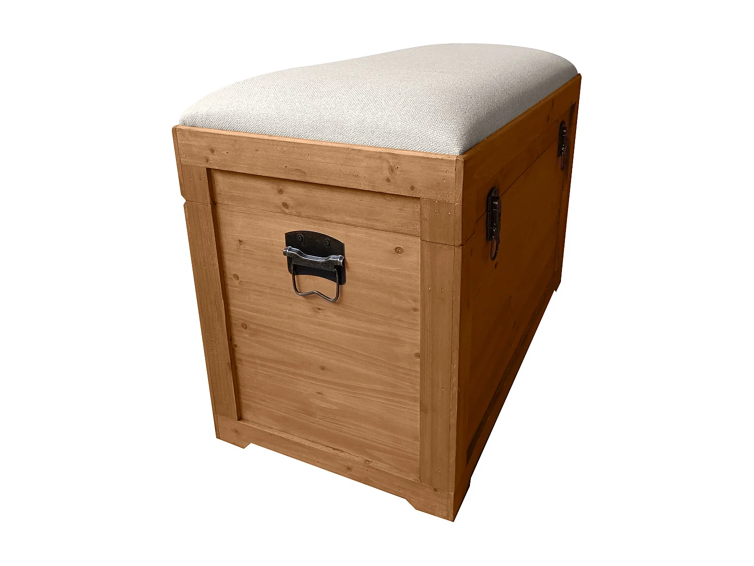 Cassapanca con cuscino in lino L. 80 x P. 40 x H. 53 cm Naturale e Beige - TURZA