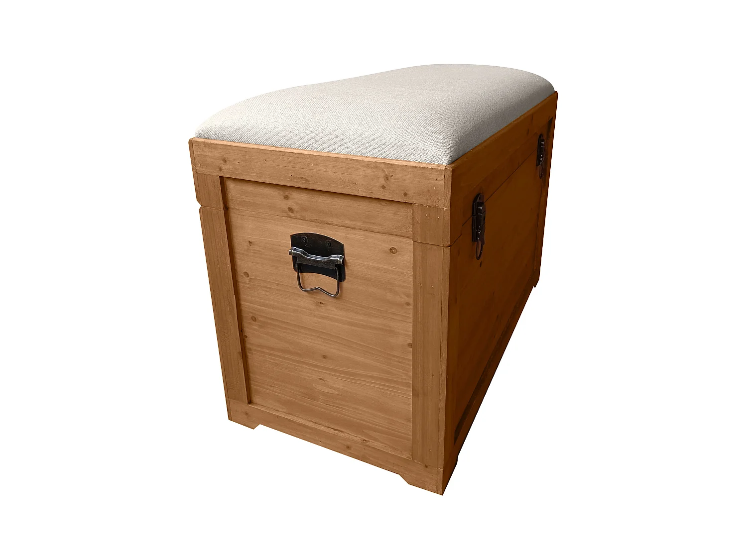 Banktruhe mit Leinenkissen - 80 x 40 x 53 cm - Holzfarben & Beige - TURZA