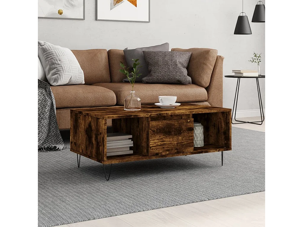 Table basse Chêne fumé 90x50x36,5 Bois d'ingénierie
