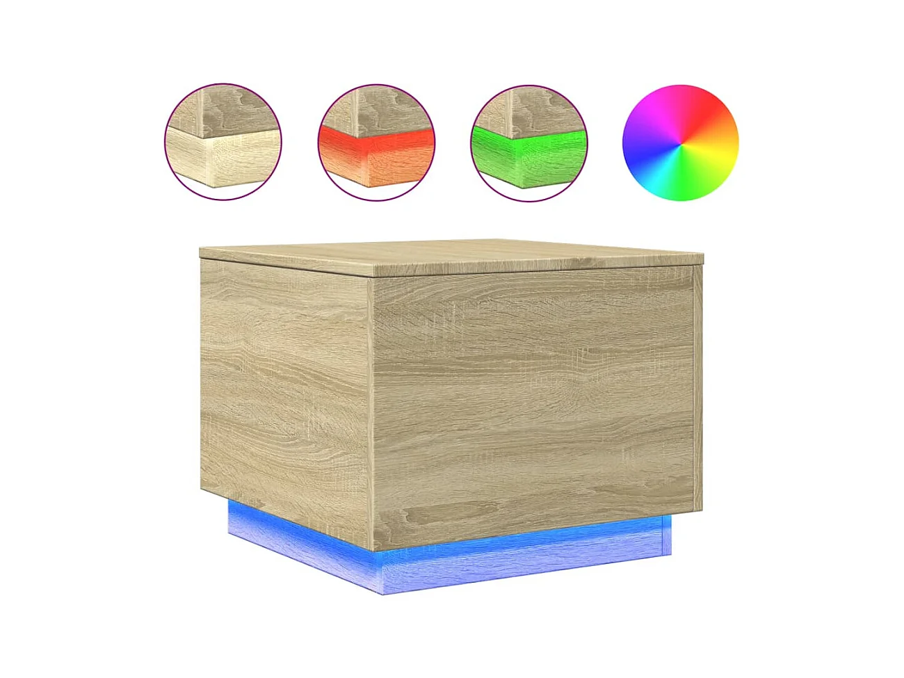 Table basse avec lumières LED chêne sonoma 50x50x40