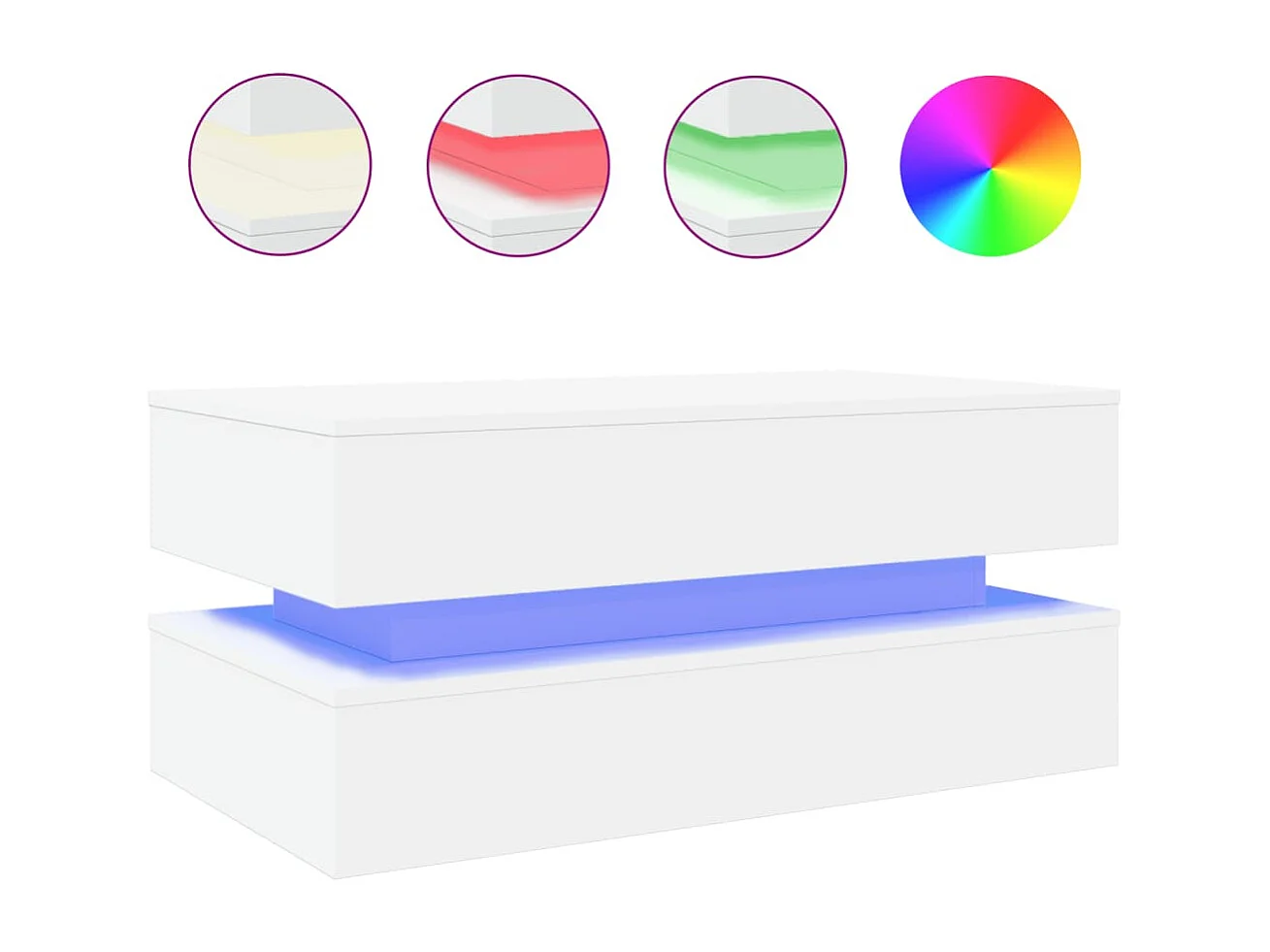 Table basse avec lumières LED blanc 90x50x40