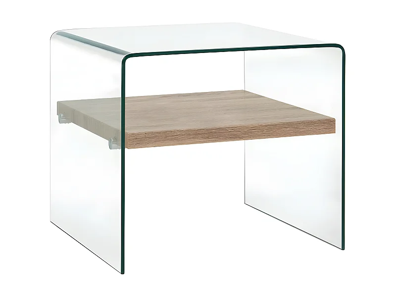 Table basse carrée verre transparent et chêne clairTable basse rectangulaire verre transparent et chêne clair Allissa