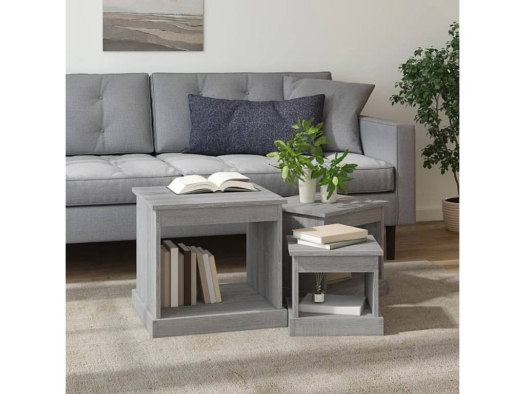 Tables basses 3 pcs sonoma gris bois d'ingénierie