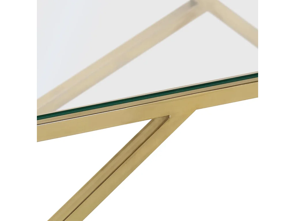 Table basse doré acier inoxydable et verre trempé