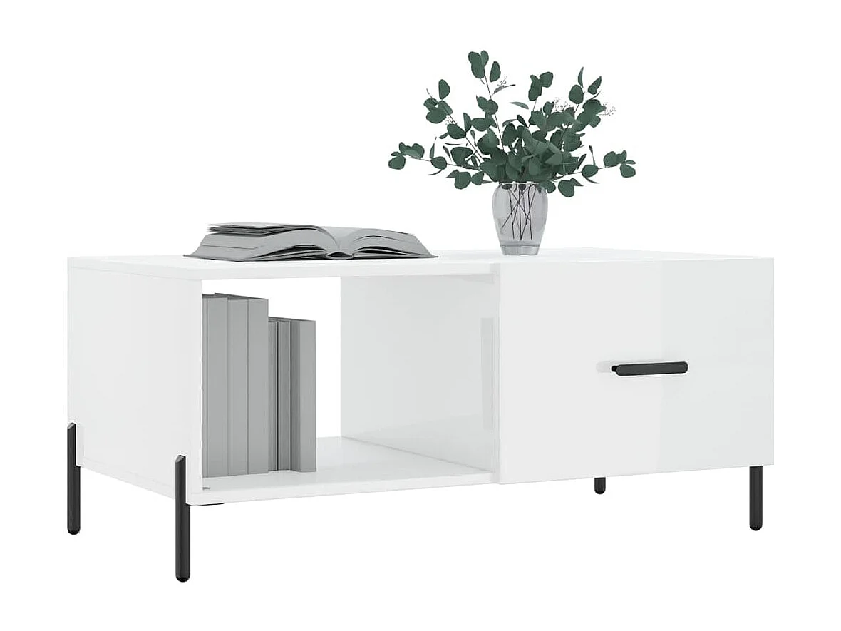 Table basse Blanc brillant 90x50x40 Bois d'ingénierie