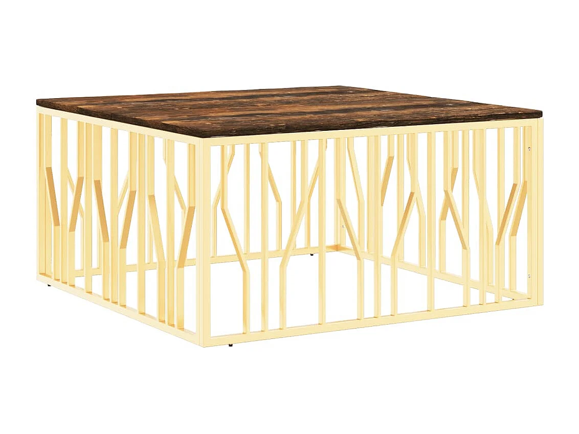 Salontafel roestvrijstaal en massief gerecycled hout goudkleur