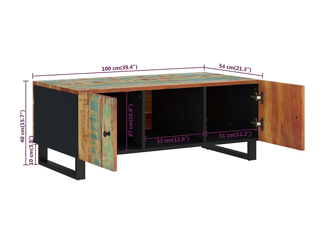 Table basse 100x54x40 bois de récupération et d'ingénierie