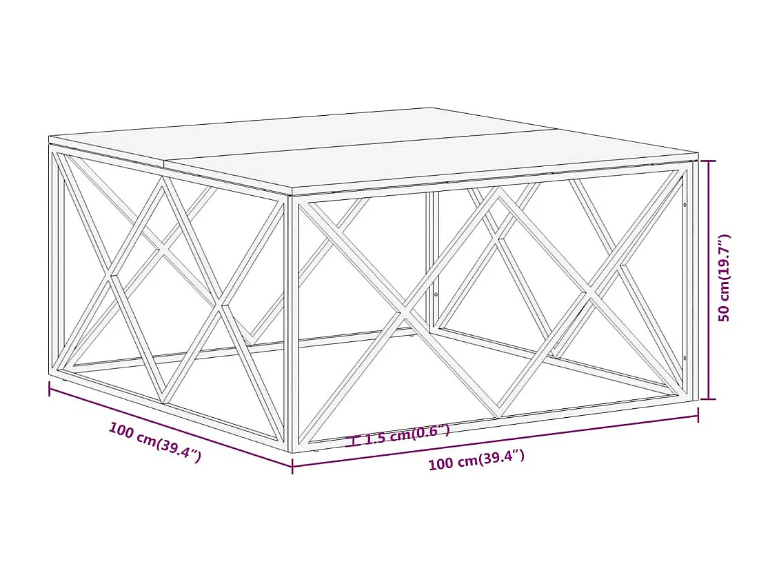 Table basse argenté inox et bois de récupération massif