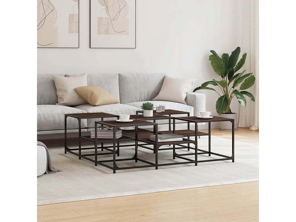 Salontafel 121x121x40 cm bewerkt hout bruineikenkleurig