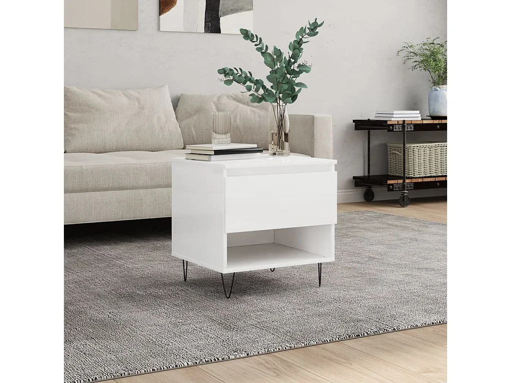 Table basse blanc brillant 50x46x50 bois d'ingénierie