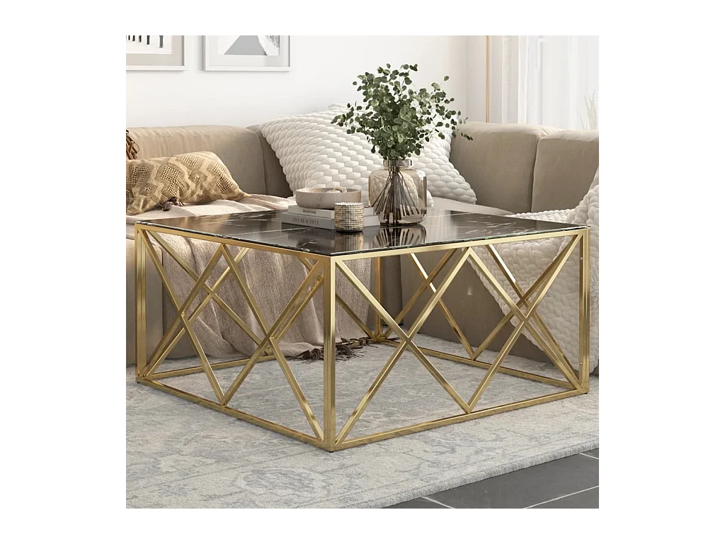 Table basse doré acier inoxydable et verre trempé