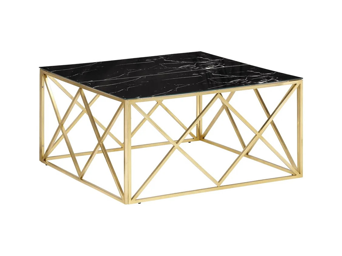 Table basse doré acier inoxydable et verre trempé