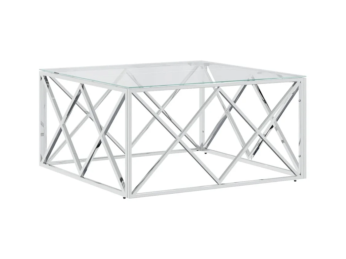 Table basse 80x80x40 acier inoxydable et verre