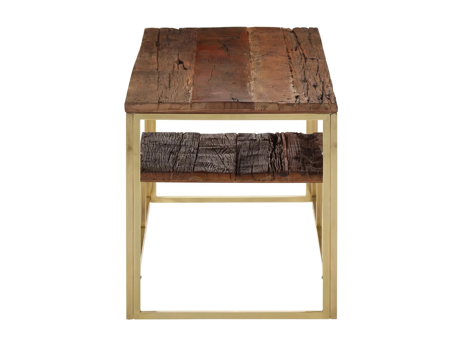 Table basse doré acier inoxydable et bois de mélèze massif