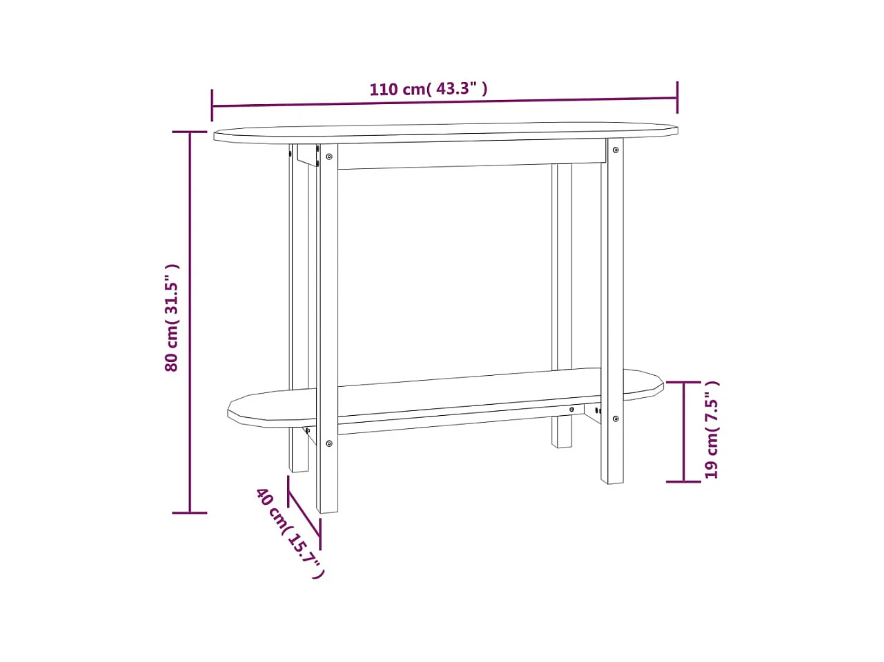 Table console Noir 110x40x80 Bois massif de pin