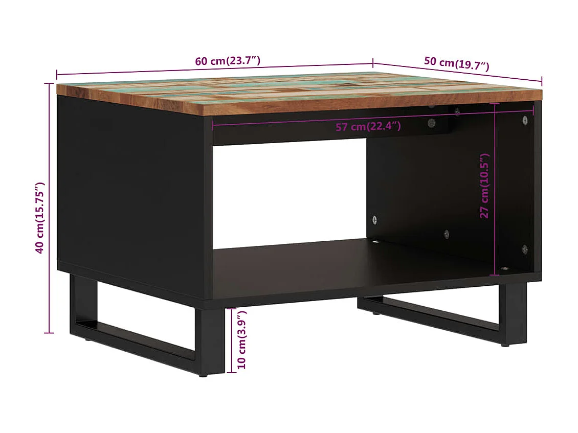 Table basse 60x50x40 bois de récupération massif