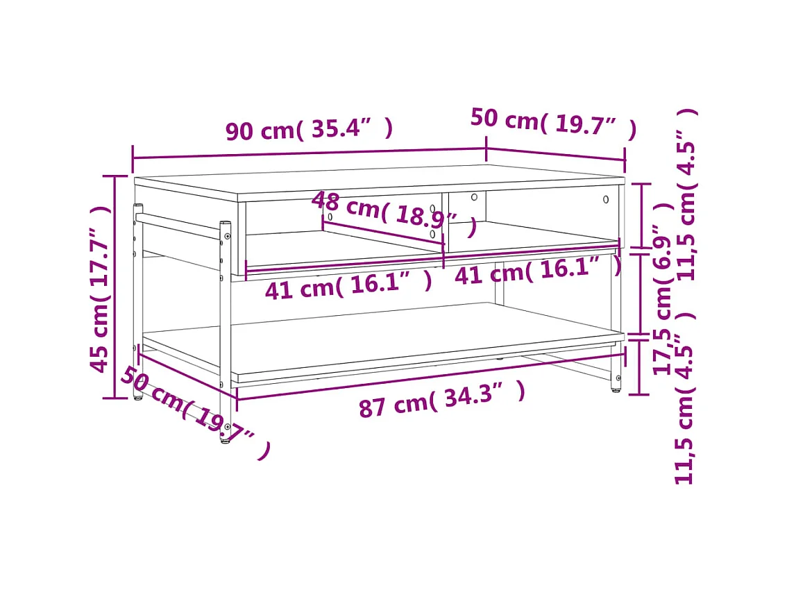 Table basse chêne marron 90x50x45 bois d'ingénierie