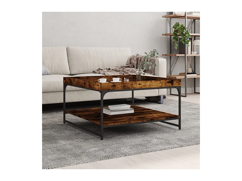 Table basse chêne fumé 80x80x45 bois d'ingénierie et fer