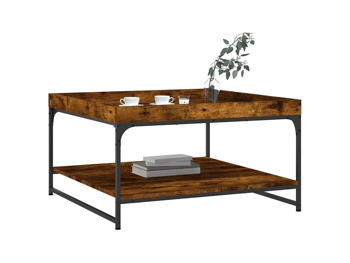 Table basse chêne fumé 80x80x45 bois d'ingénierie et fer