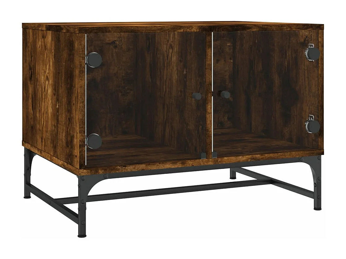 Table basse avec portes en verre chêne fumé 68,5x50x50