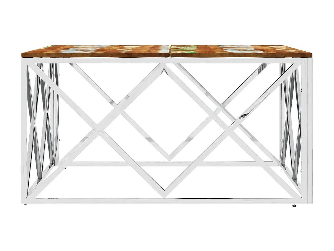 Salontafel roestvrij staal en massief gerecycled hout zilver