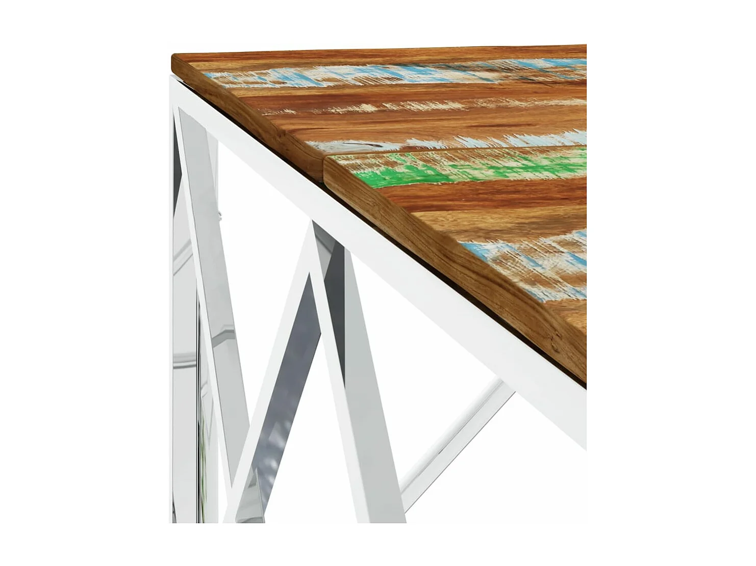 Salontafel roestvrij staal en massief gerecycled hout zilver