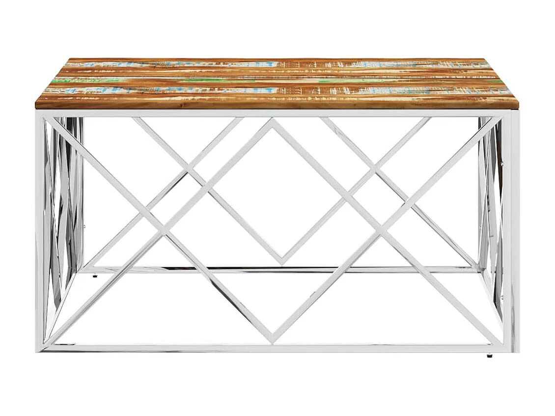 Salontafel roestvrij staal en massief gerecycled hout zilver