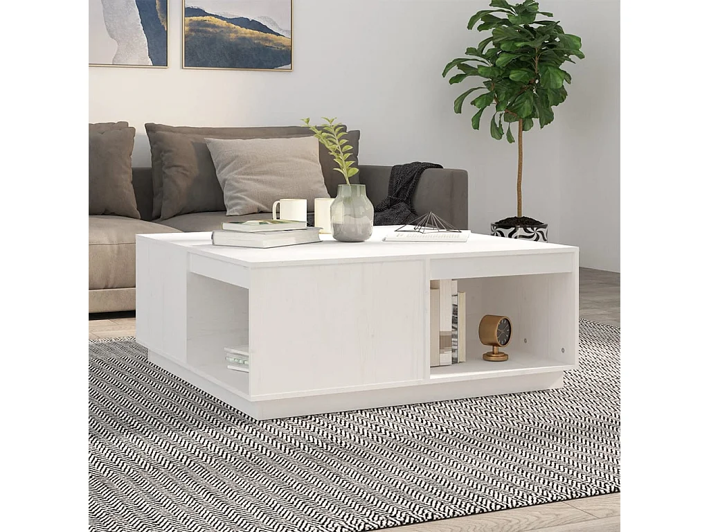 Table basse Blanc 100x101x40,5 Bois massif de pin