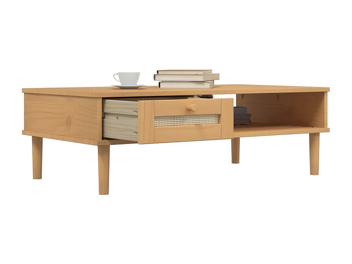 Table basse SENJA aspect rotin marron 100x55x33 bois massif