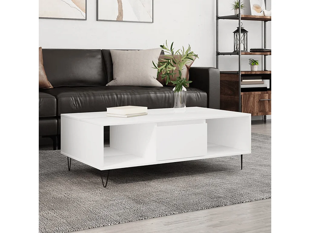 Table basse blanc 104x60x35 bois d'ingénierie