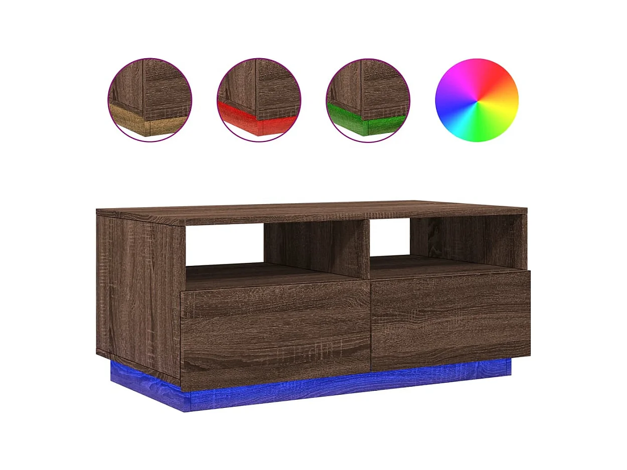 Table basse avec lumières LED chêne marron 90x49x40