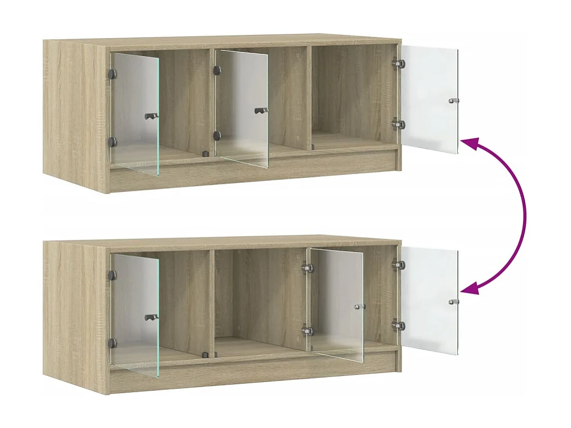 Table basse avec portes en verre chêne sonoma 102x50x42