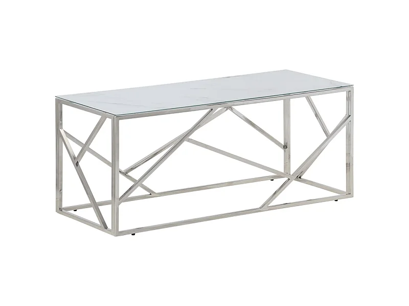 Table basse argenté acier inoxydable et verre trempé