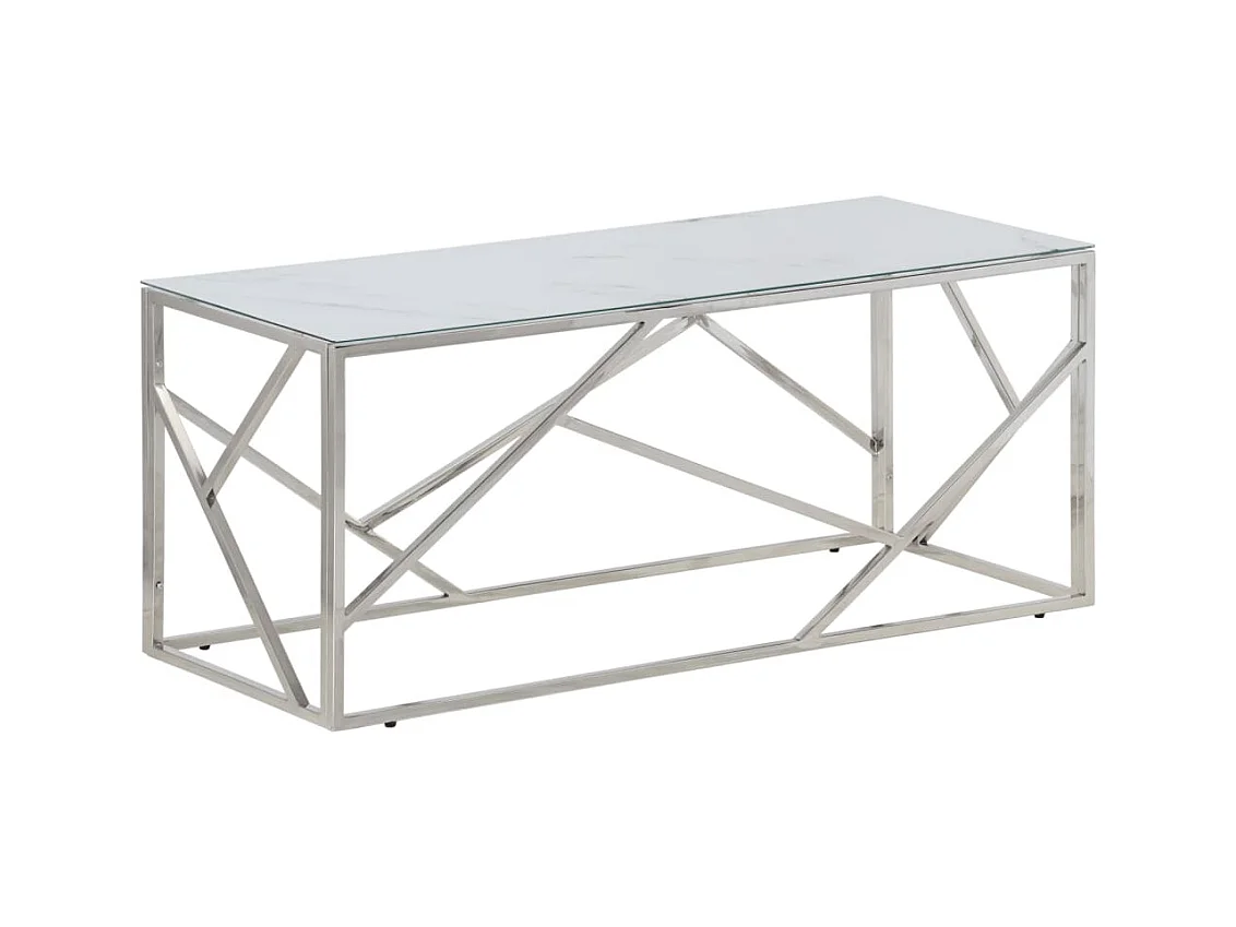 Table basse argenté acier inoxydable et verre trempé
