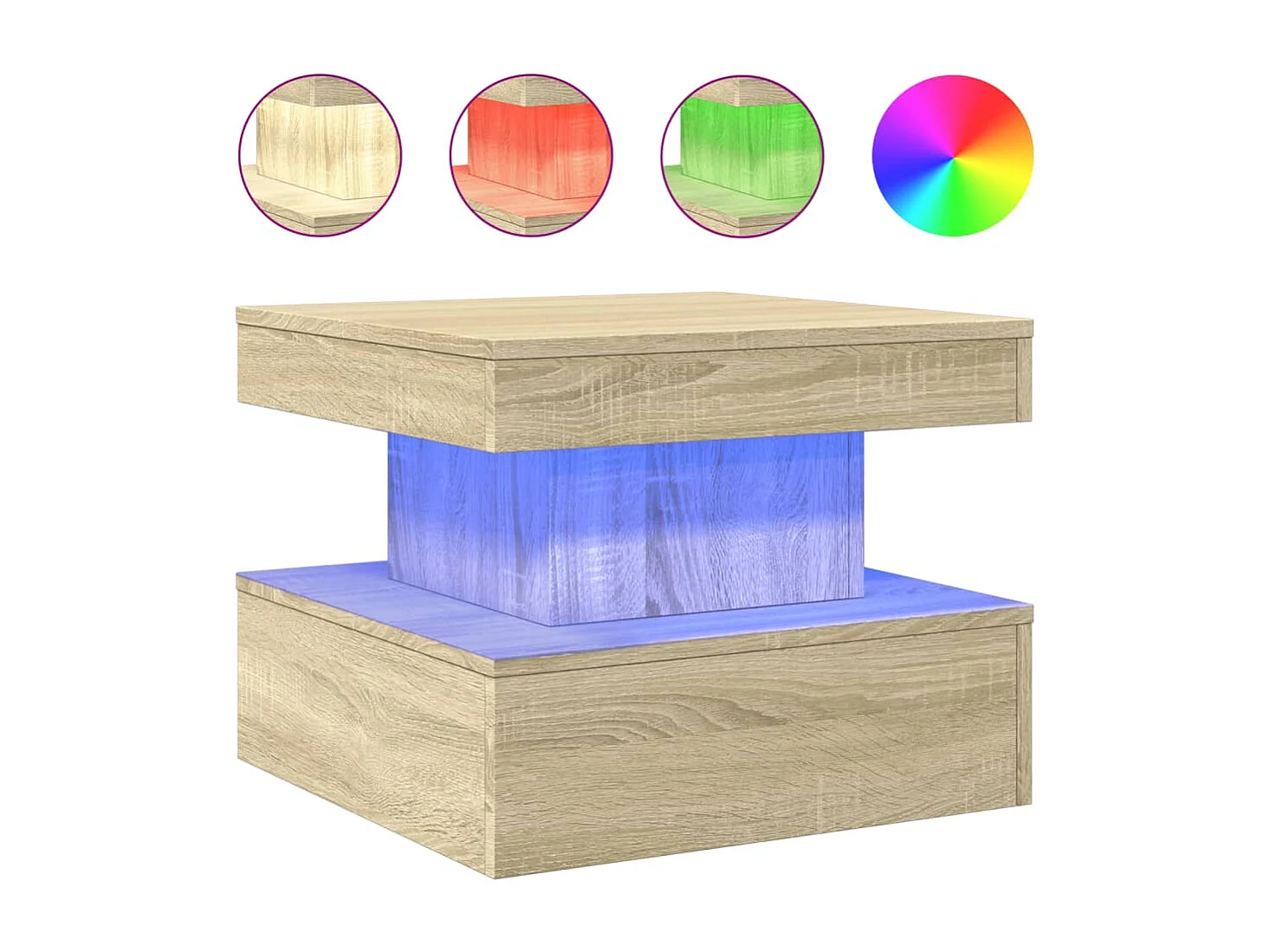 Table basse avec lumières LED chêne sonoma 50x50x40