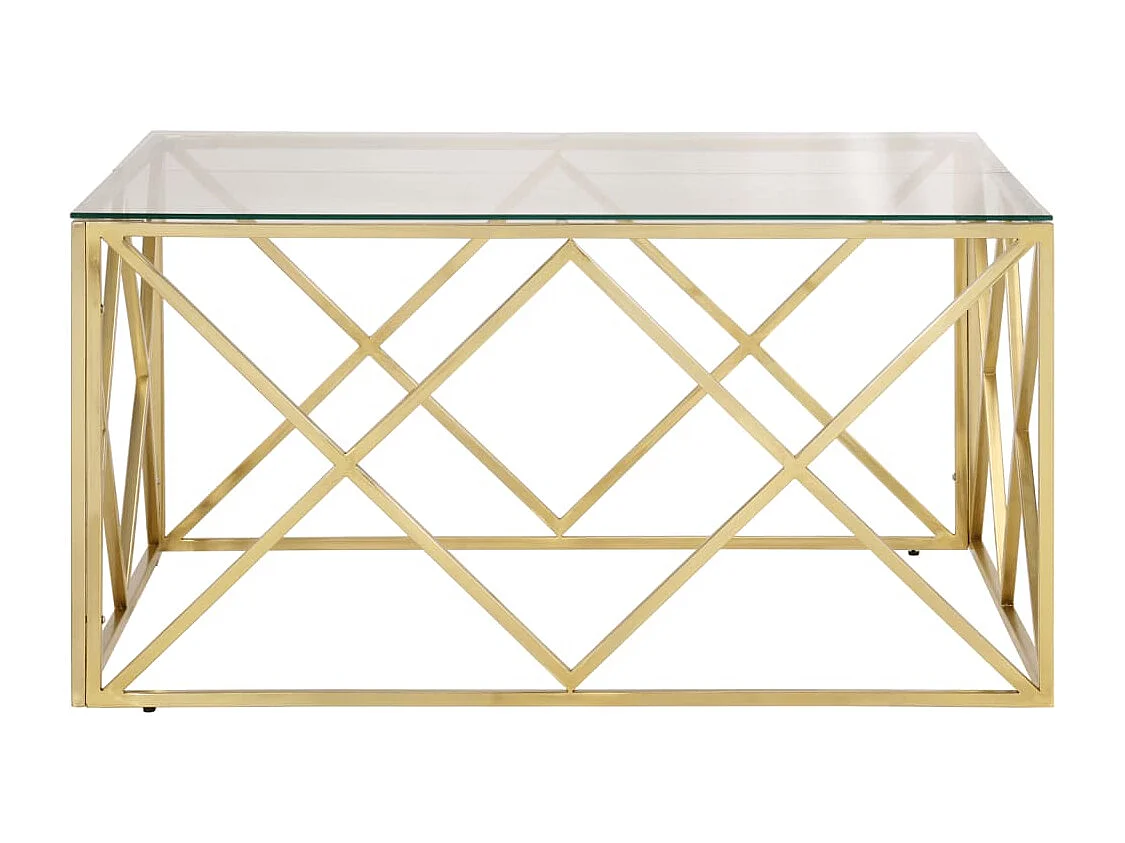 Table basse doré acier inoxydable et verre trempé
