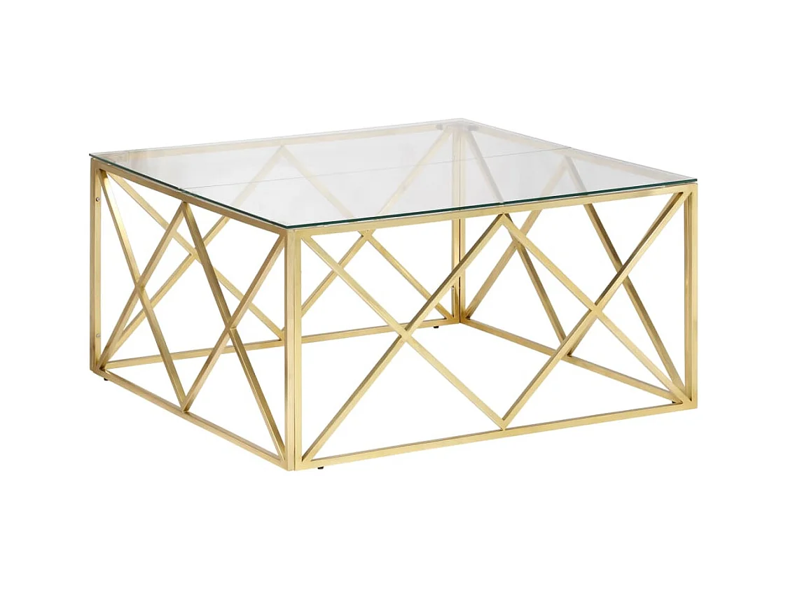 Table basse doré acier inoxydable et verre trempé