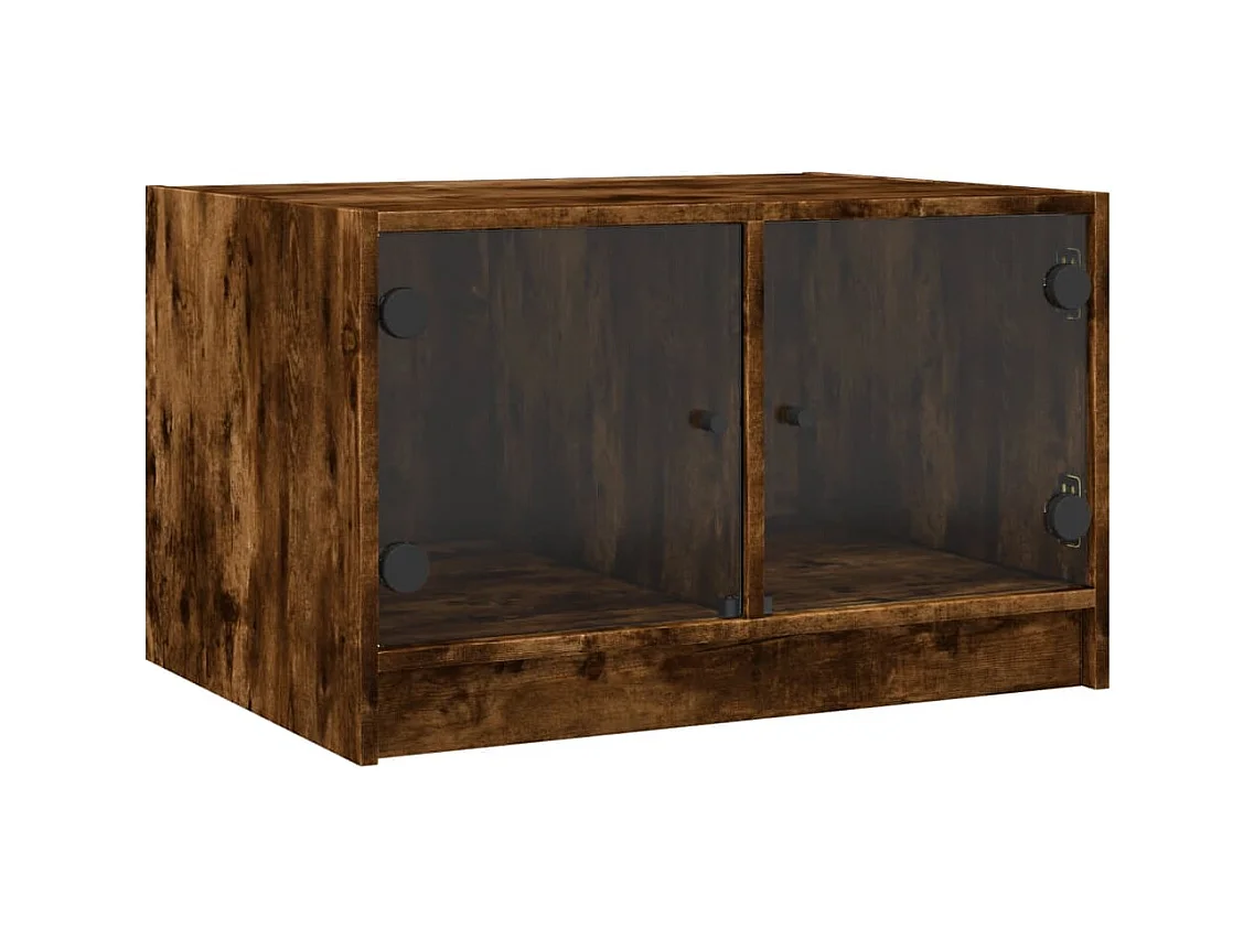 Table basse avec portes en verre chêne fumé 68x50x42