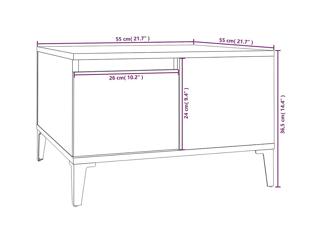 Salontafel 55x55x36,5 cm bewerkt hout hoogglans wit