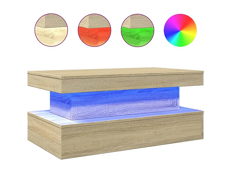 Table basse avec lumières LED chêne sonoma 90x50x40
